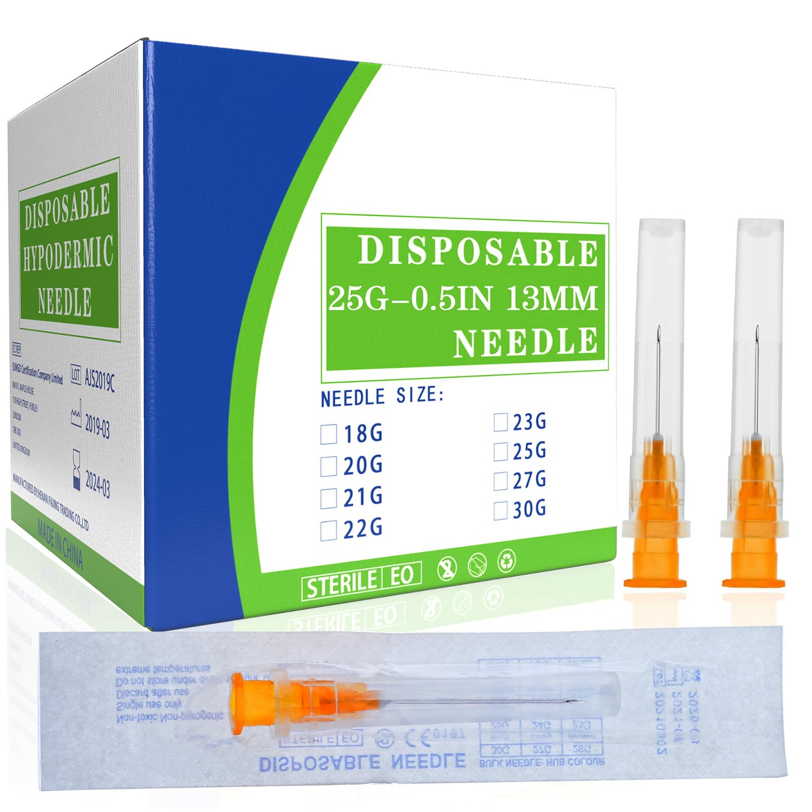 100Pack 25 Gauge 1/2 Inch Lab Needdles, Disposable Luer 25G-1/2”, 100 Pack