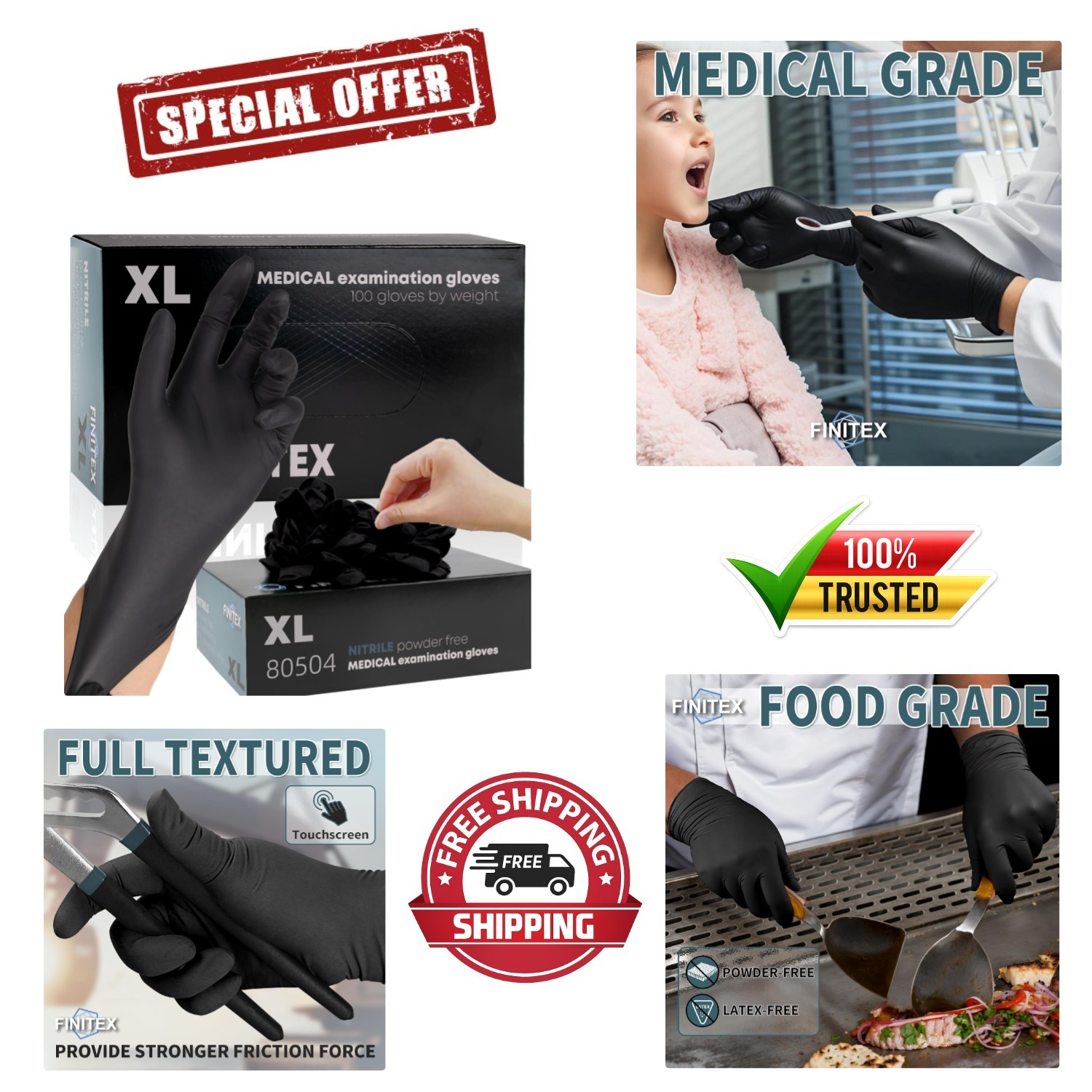 Durable & Chemical Resistant 5mil Black Nitrile Gloves – 100 Count, Ambidextrous