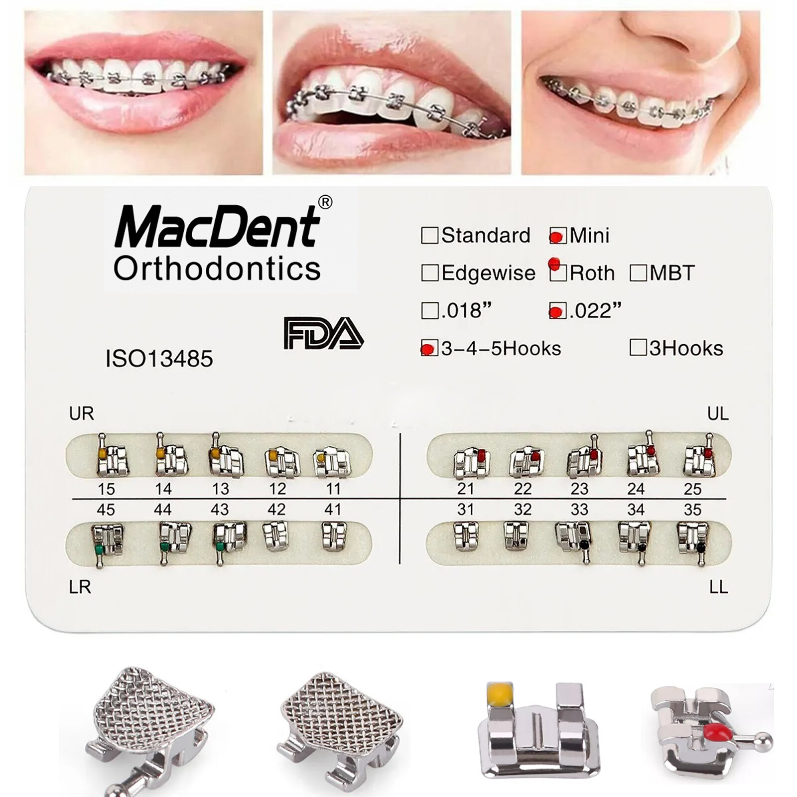 1 Pack MacDent Dental Orthodontic Metal Brackets Braces Mini Roth.022 Hooks 345