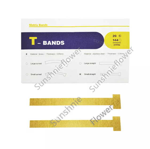 20Pcs/Bag Dental Matrix T-Bands Curved/Straight Brass Tooth Restoration 0.05mm