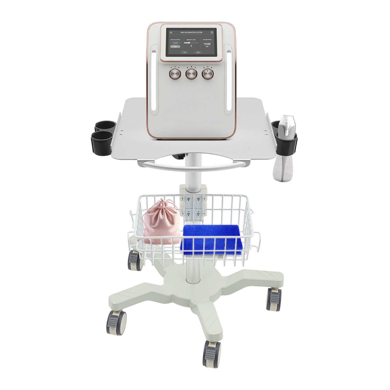 Metal Rolling Medical Cart 5-Wheel Mobile Medical Cart 62-97cm Height Adjustable