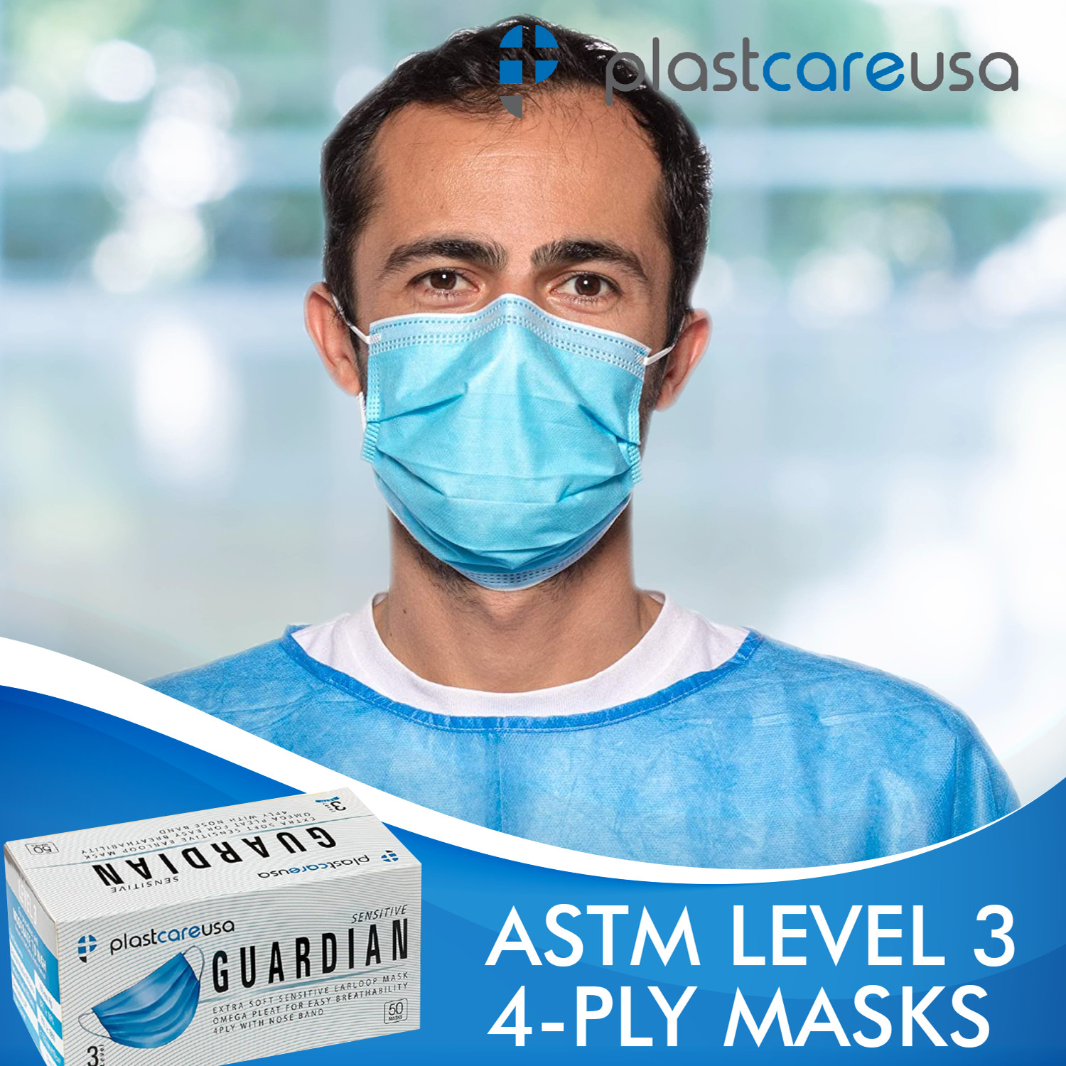 ASTM LEVEL 3 4-Ply Blue Disposable Medical Surgical Protection Filter Face Masks