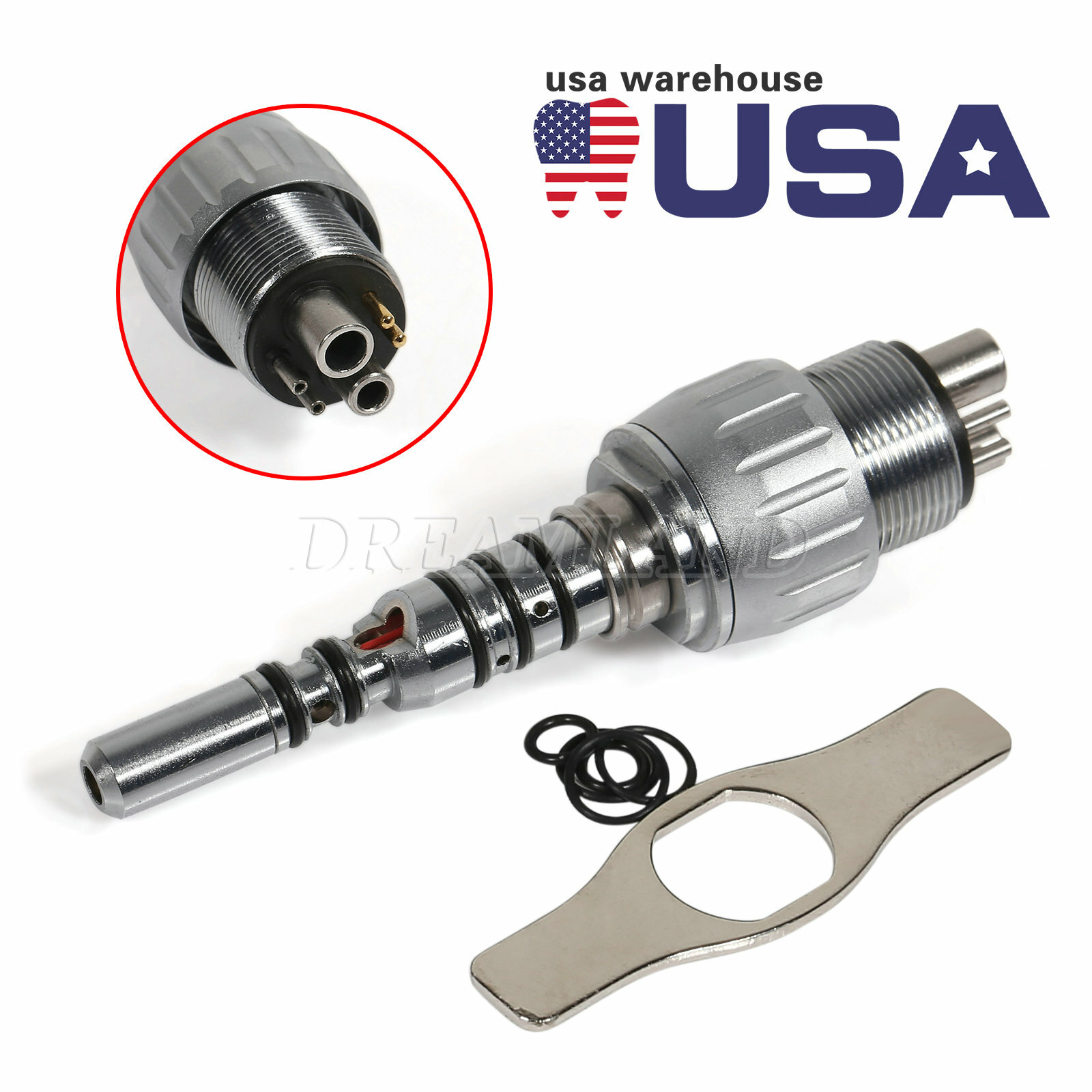 Dental Quick Coupler Coupling 6-H 360 degree swivel F/LED Fiber Optic Handpiece