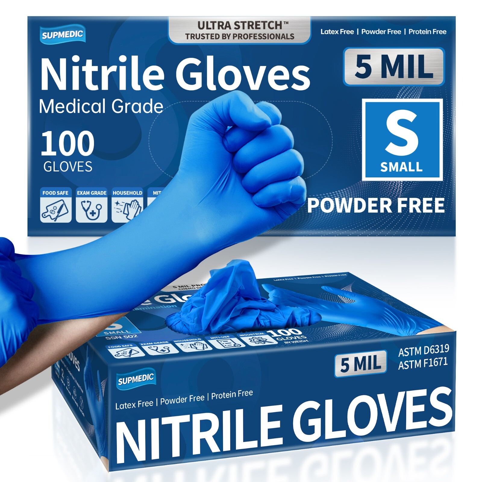 Disposable Nitrile Exam Gloves, 5 Mil Blue, Powder-Free Heavy Duty Clean Glove