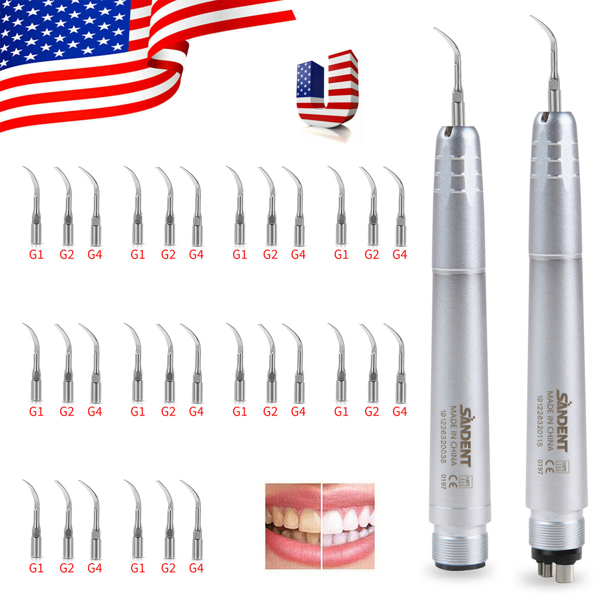 SANDENT Dental Ultrasonic Air Perio Scaler Handpiece 2 &4-Holes tips st