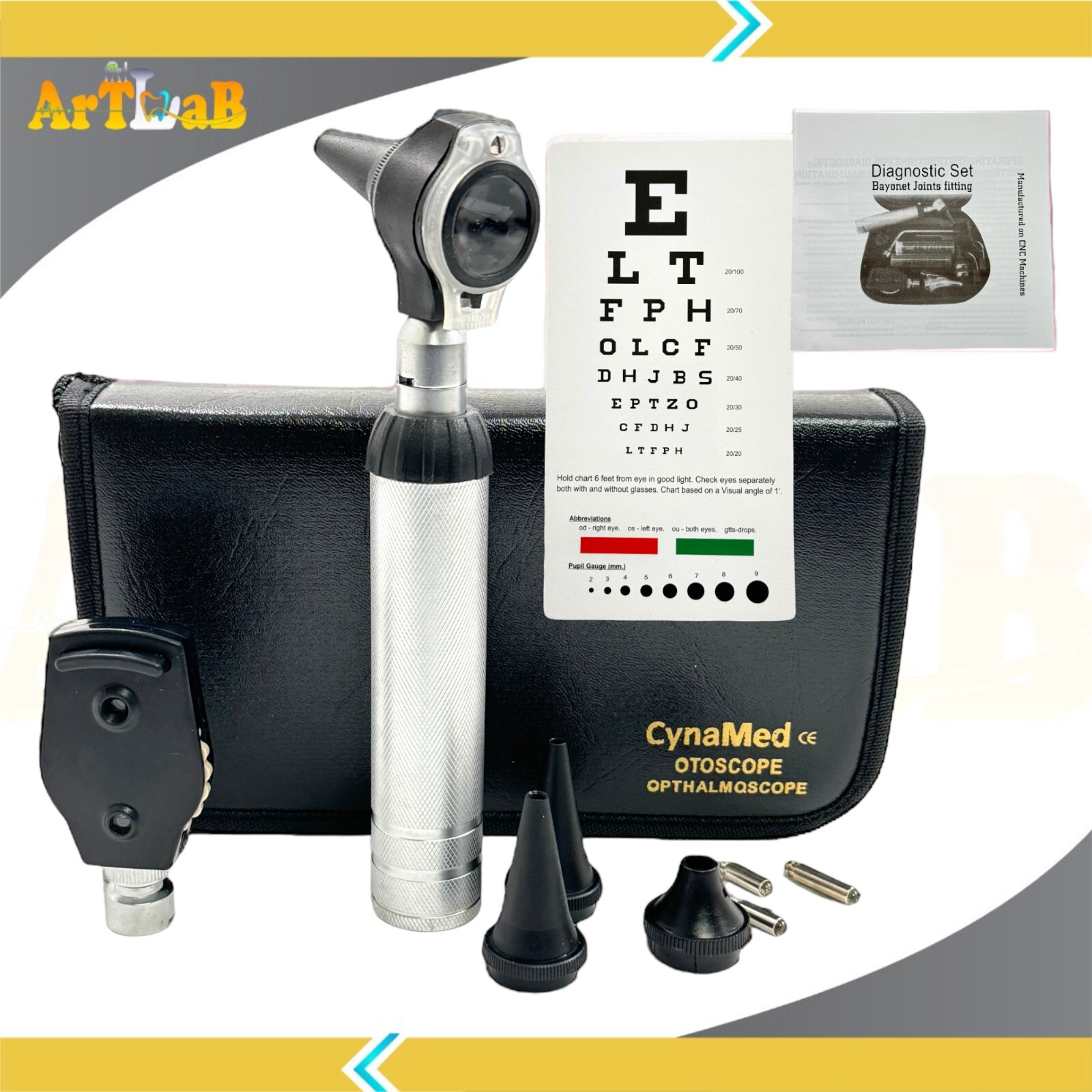 ENT DIAGNOSTIC OTOSCOPE + OPHTHALMOSCOPE + EXTRA SPECULA + 2 FREE EXTRA BULBS
