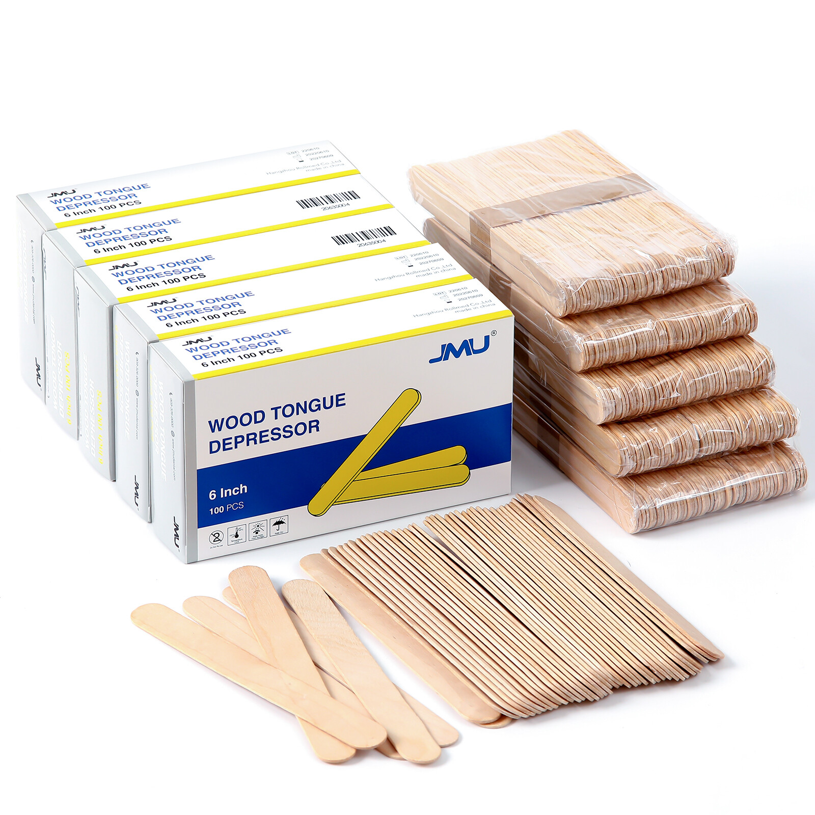 JMU Tongue Depressors Non-sterile 6″ Senior Tongue Blades Wood (Choosing Qty)