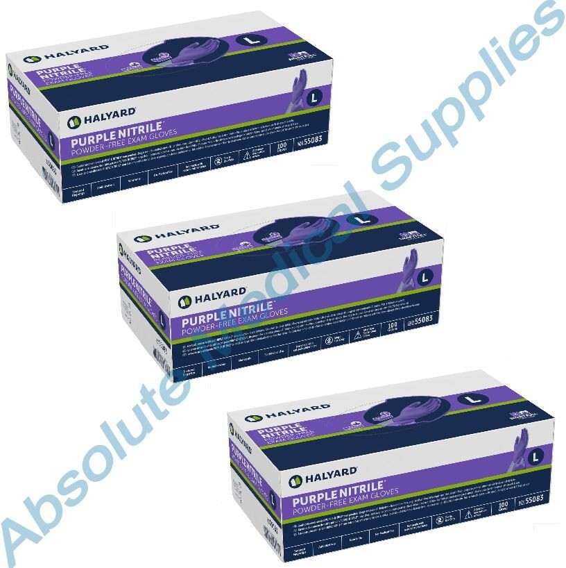 *300-Pieces* Halyard Purple Powder-Free Nitrile Exam Gloves Large 55083
