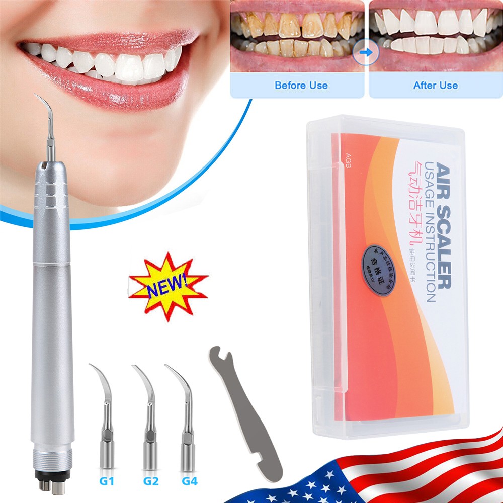 Dental Ultrasonic Air Perio Scaler Handpiece Hygienist 4 Hole w/ 3 Tips Original