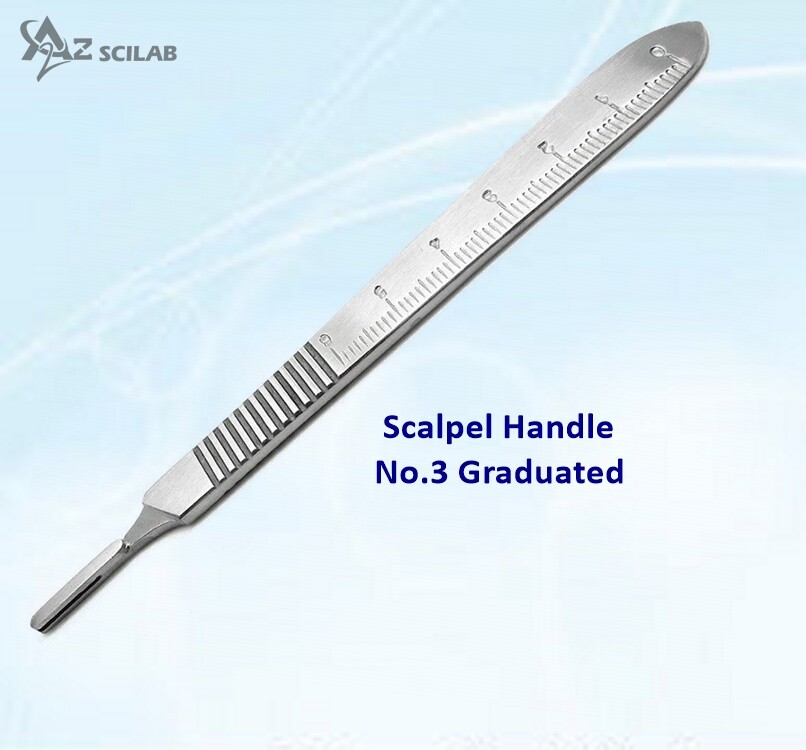 Scalpel Handle #3 Graduated + 100 Surgical Sterile Carbon Steel Blades #10