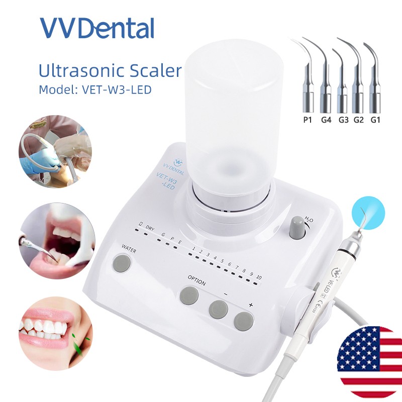 Dental Ultrasonic Piezo Scaler LED Handpiece Fit EMS Woodpecker 5 Tips+ 2 Bottle