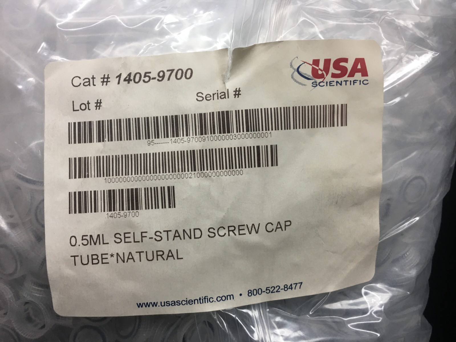 USA Scientific REF 1405-9700 Self Stand Screw Cap Tube Natural 0.5mL