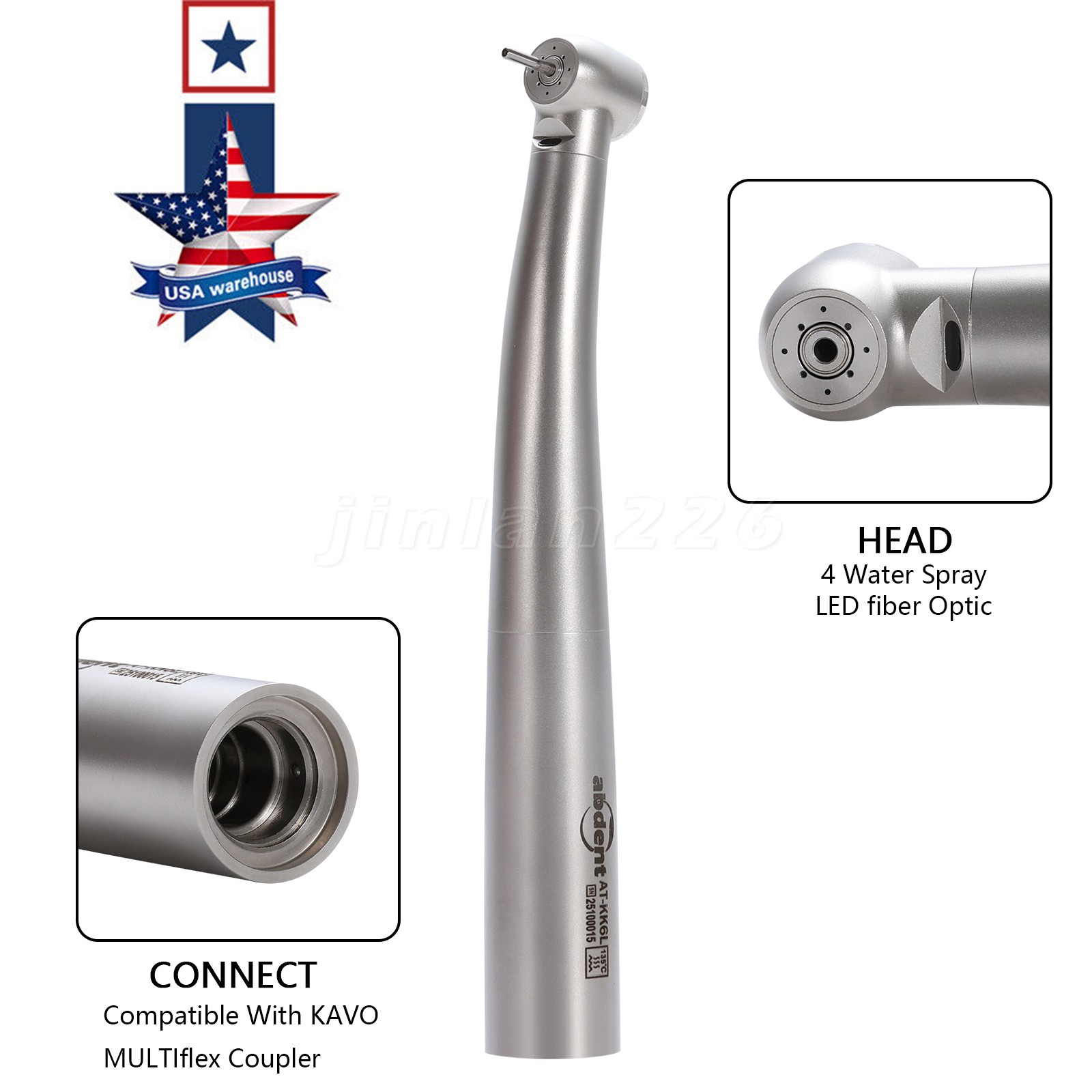 ABDENT Dental High Speed Fiber Optic LED Handpiece Fit Kavo type Coupler 4/6Hole