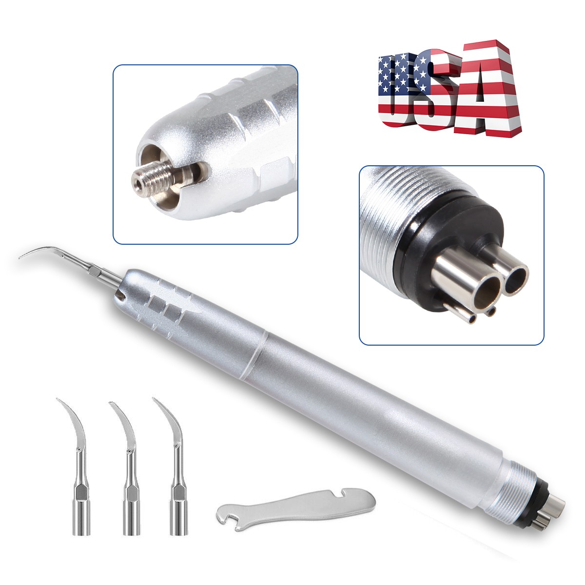 Dental Ultrasonic Air Perio Scaler Handpiece Hygienist 4 Hole w/ 3 Tips Original