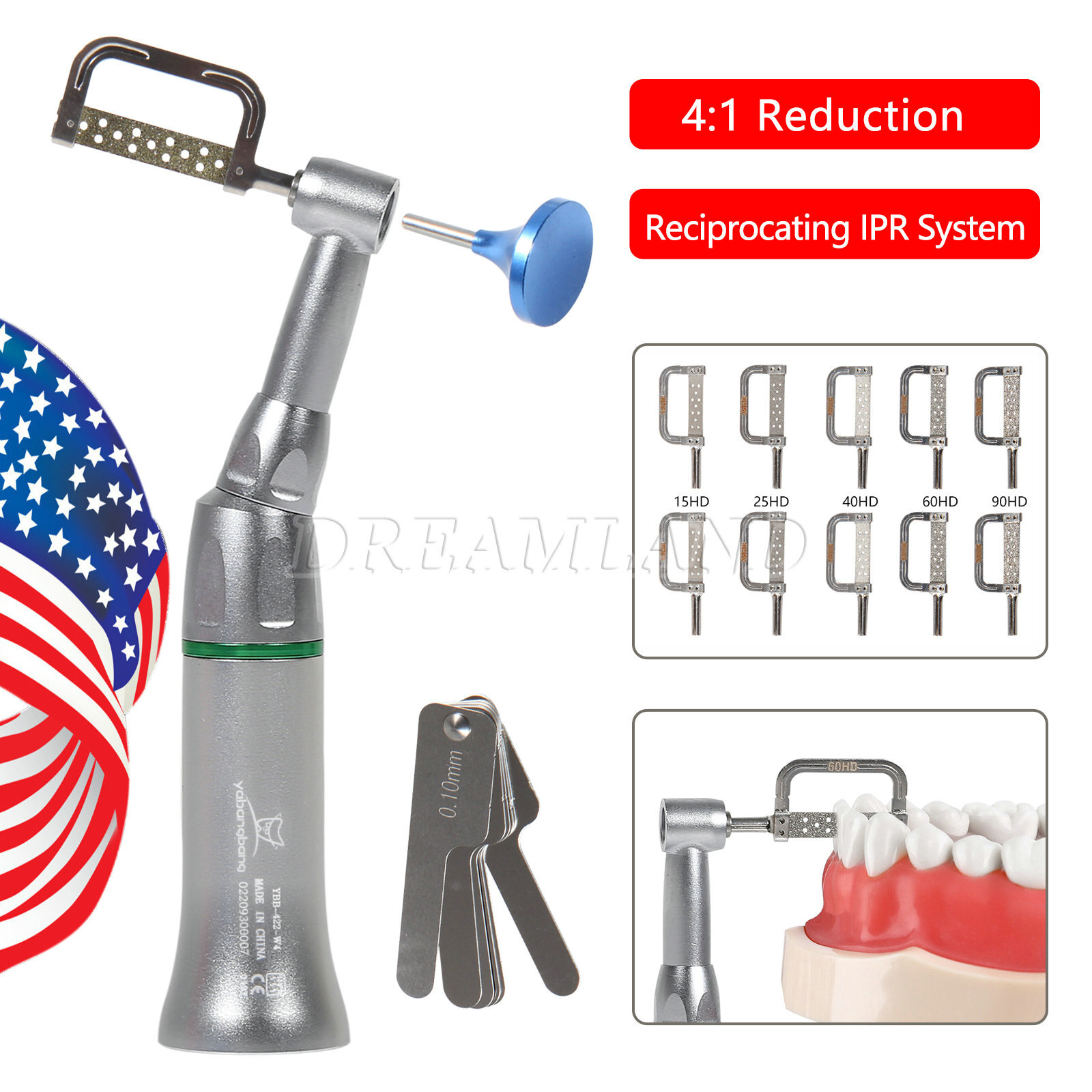 Pro Dental Reduction 4:1 Interproximal Stripping Contra Angle Handpiece IPR Kit