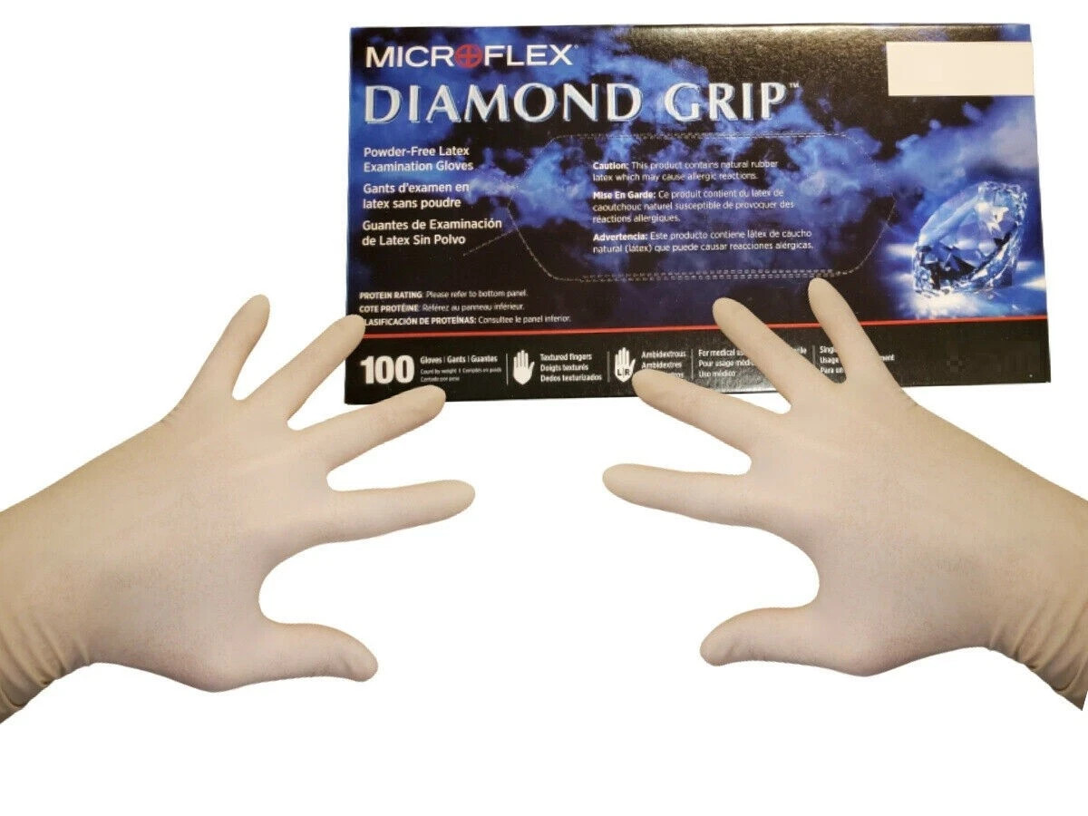 MicroFlex Diamond Grip Powder Free Latex Exam Gloves (100/Box – MED, LG, XL)