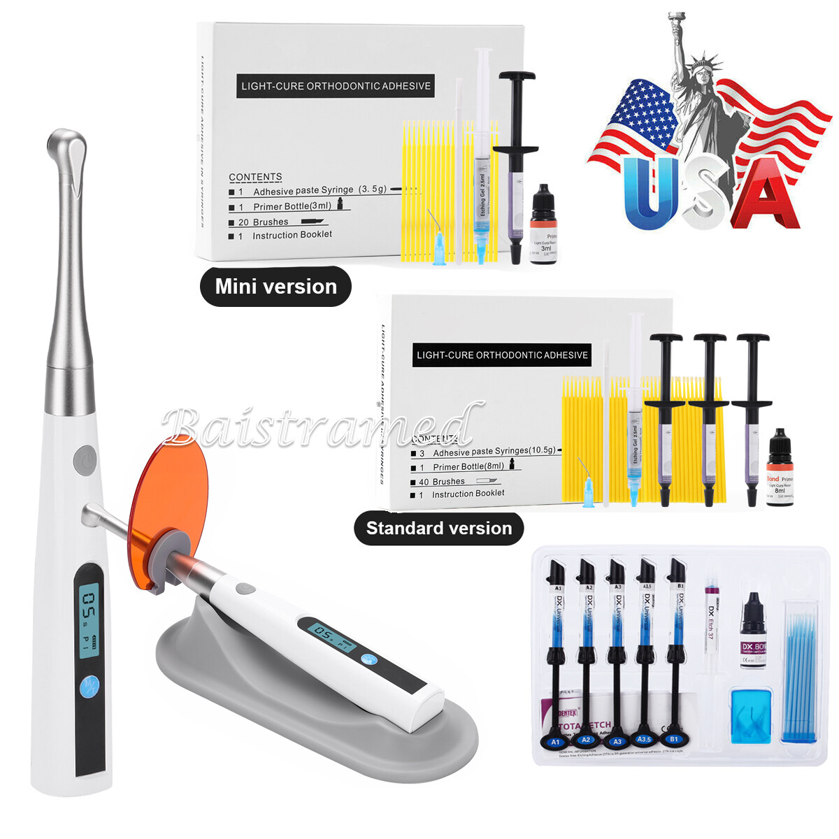 Dental Orthodontic Brackets Braces Mini Roth 022 /Light Cure Resin Adhesive Kit