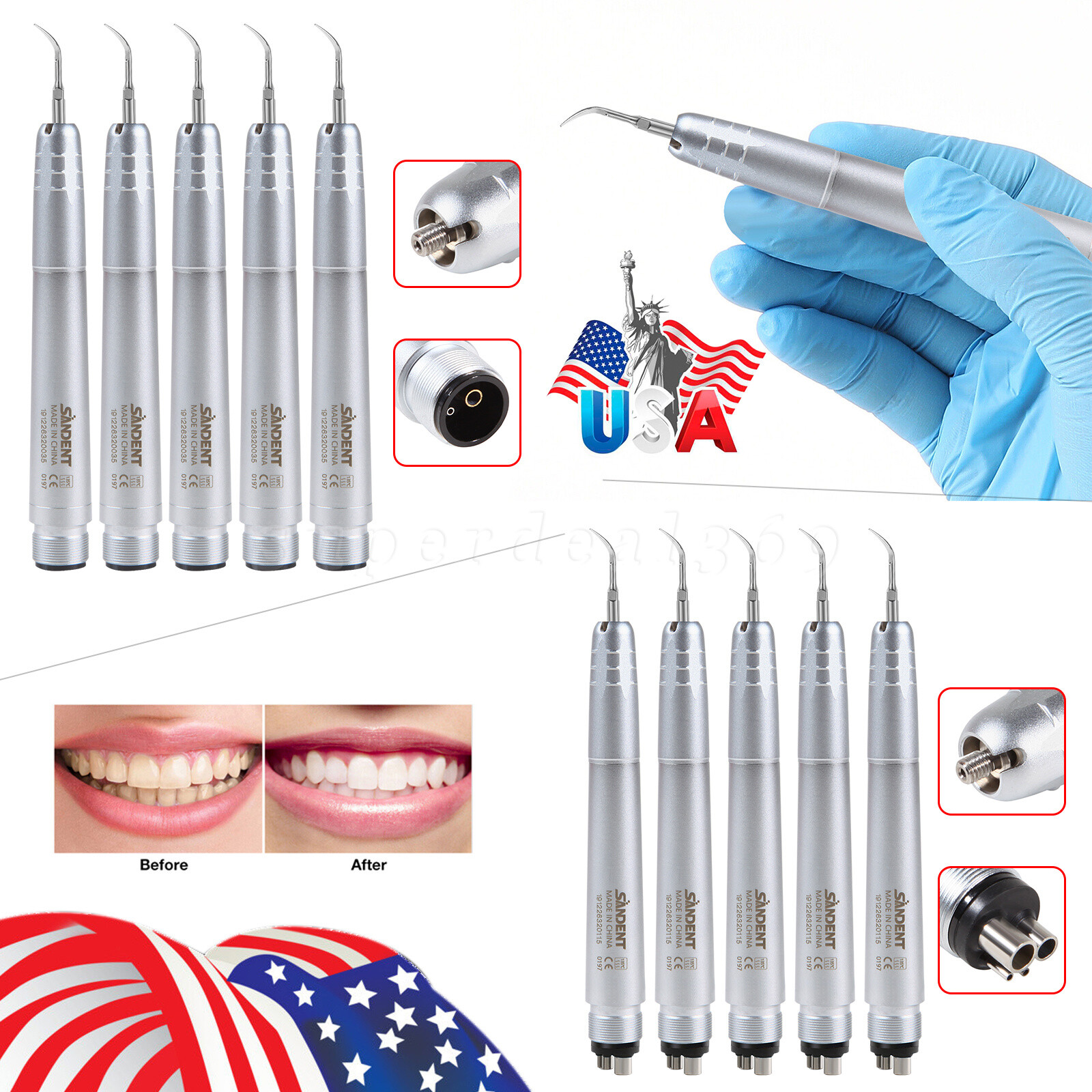 1-5*Dental Ultrasonic Air Perio Scaler Handpiece Hygienist 2/4H G1 G2 G4 Tips ty