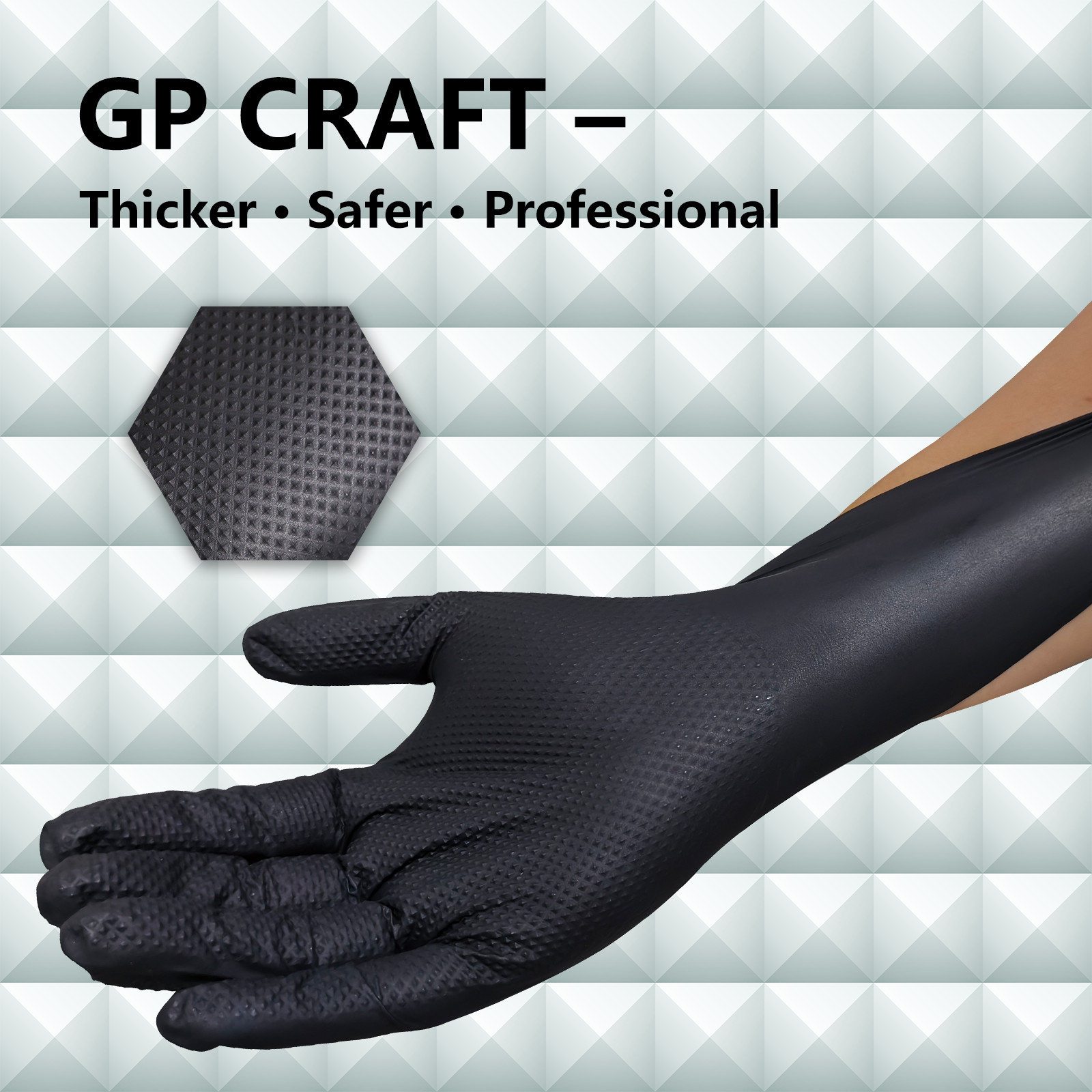 GP Craft Black Nitrile Gloves Diamond Grip 8Mil Disposable Latex Free 1000/Case