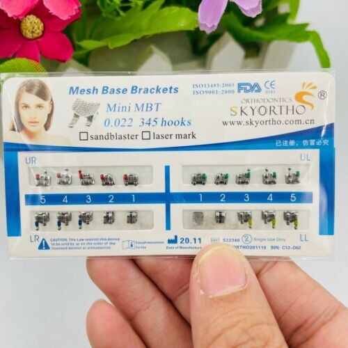 10Sets Dental Orthodontic Metal Brackets Mini Roth/MBT/Edgewise 022 345/no Hooks