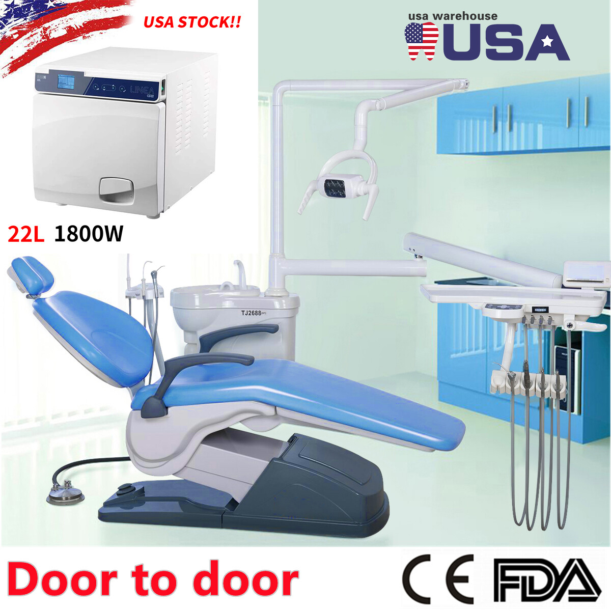 Dental Chair Unit Computer Controlled DC Motor + Doctor Stool TJ2688-A1 /Turbine