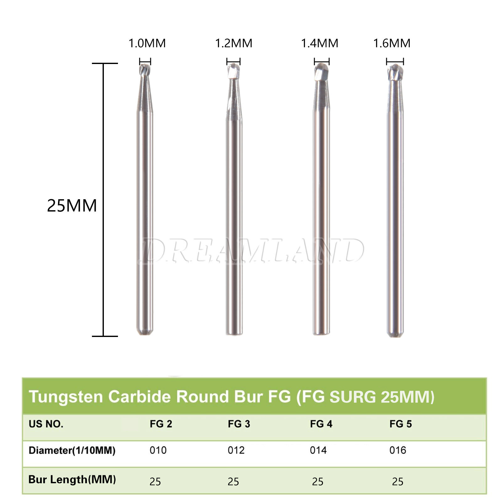 5pcs/pack Dental Surgical Round Burs FG 2 3 4 5 Carbide Length Bits Long Shank