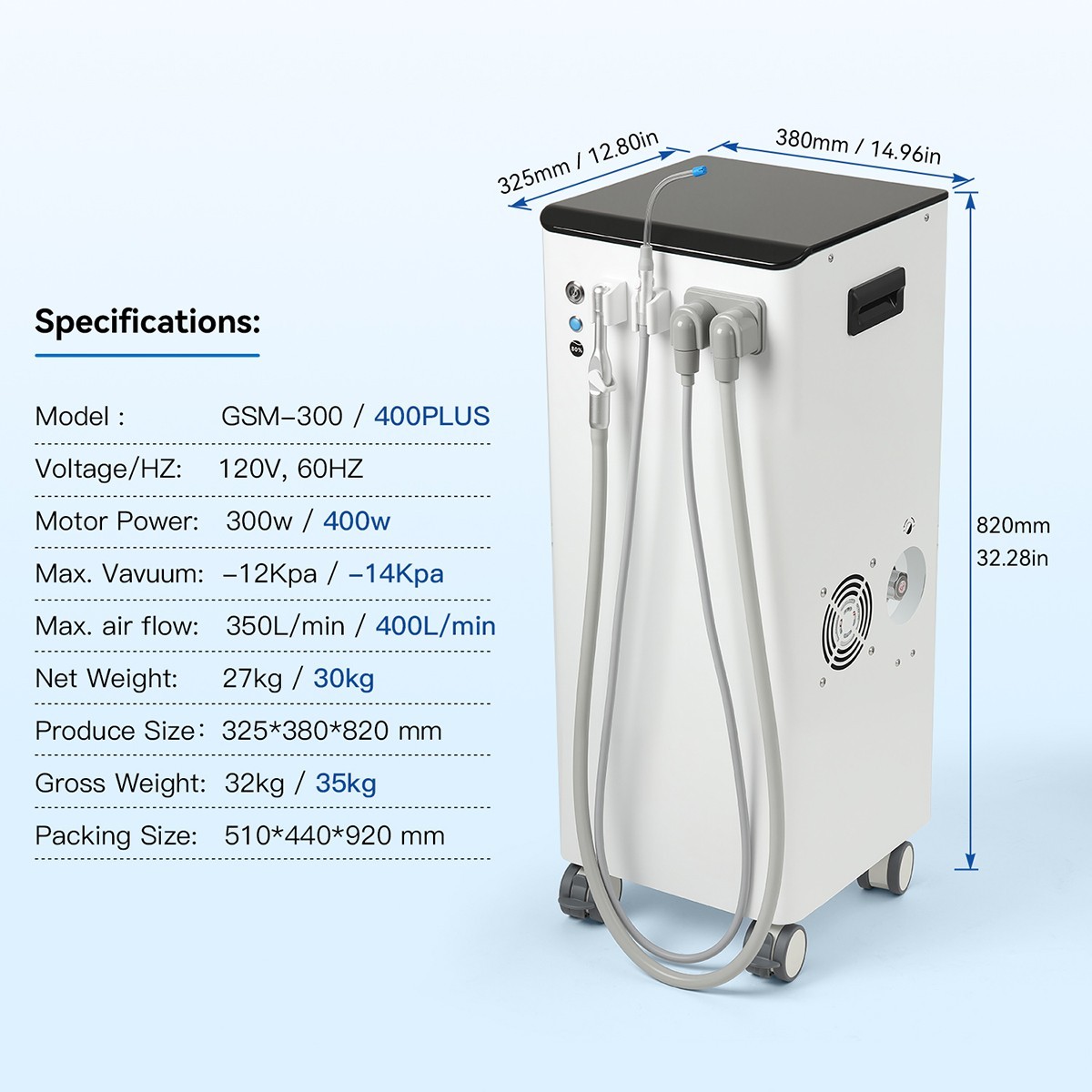 AZDENT Portable Dental Suction System Mobile Vacuum Pump Strong Suction FDA