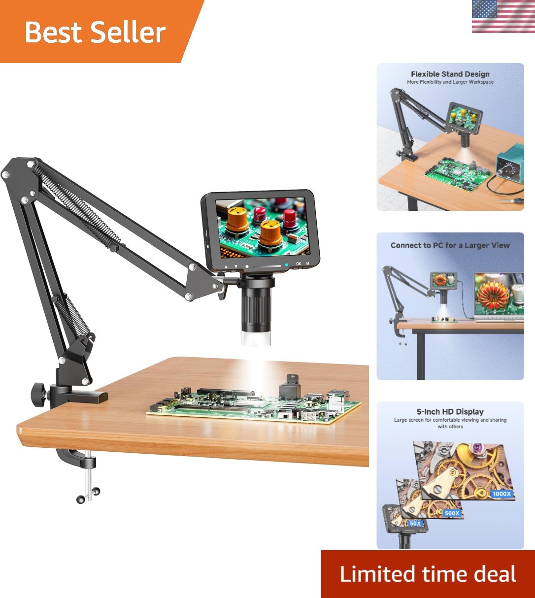 5″ LCD Digital Microscope, 1000X Magnification Soldering Microscope for Elect…