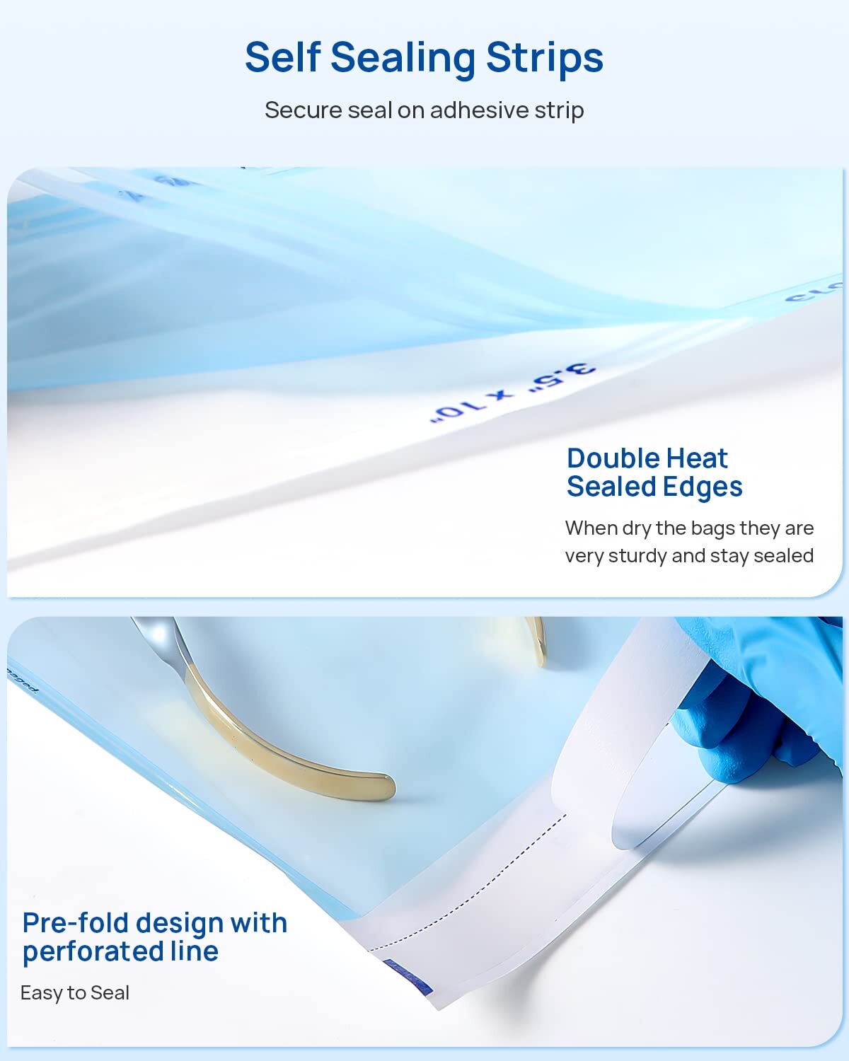 2000pcs Self-Sealing Sterilization Autoclave Pouch 3.5×6.5″ Blue Sterilizer Bags