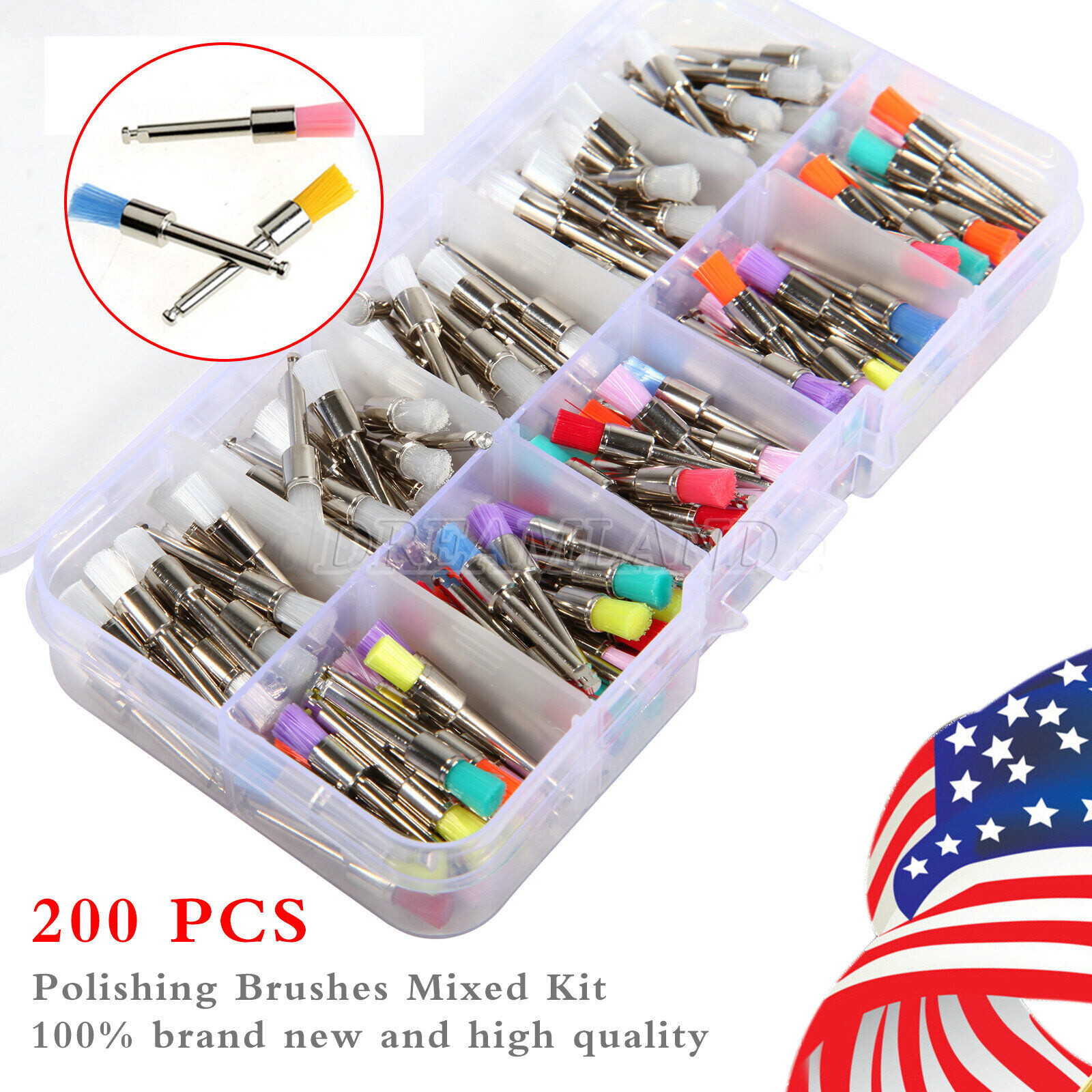 200Pcs Dental Nylon Materials Closure Flat Polishing Prophylaxis Brushes