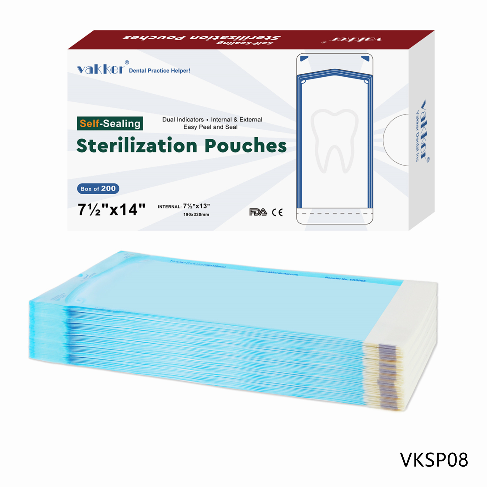 200PC 7.5″ x 14″ Self Sealing Sterilization Pouches Autoclave, Sterilizer Bag