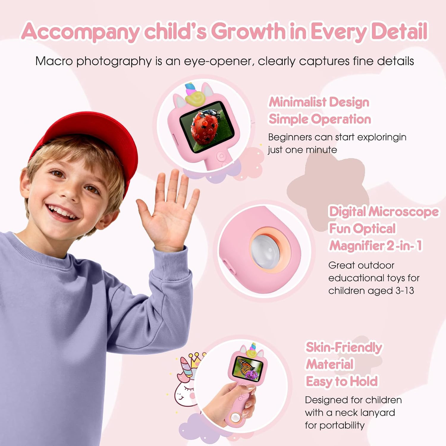 Pocket Magnification Microscope Photo & Video Age 3 4 5 6 7 8 9 10 Girls Boys