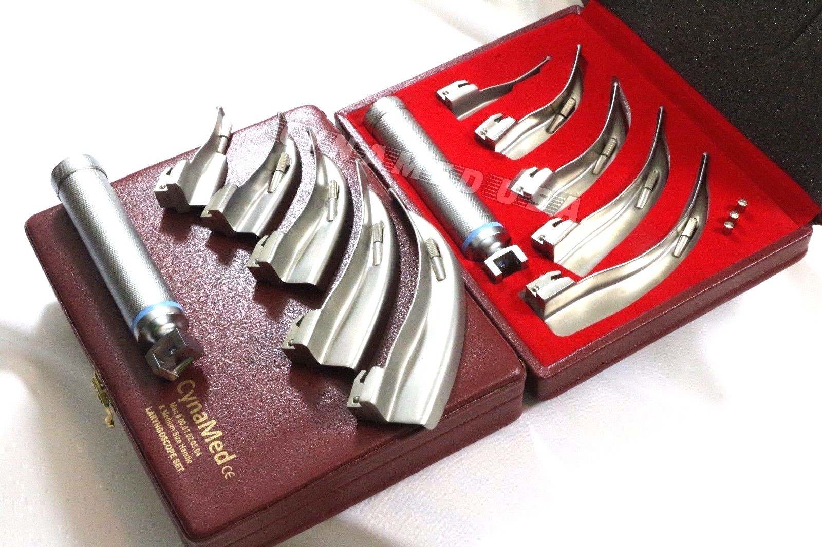 GERMAN 6 LARYNGOSCOPE MACINTOSH MAC 01,2,3,4 INTUBATION BLADES ANESTHESIA+HANDLE