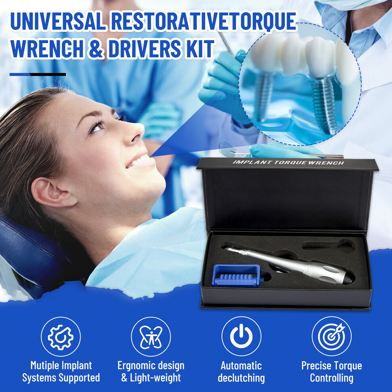 NEW Dental Torque Wrench Universal Implant Wrench Contra Angle 16 Drivers Wrench
