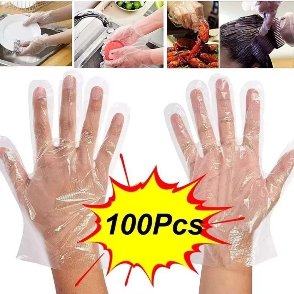 100pcs Disposable Plastic PE Gloves for Kitchen Cooking Cleaning Food Prep New