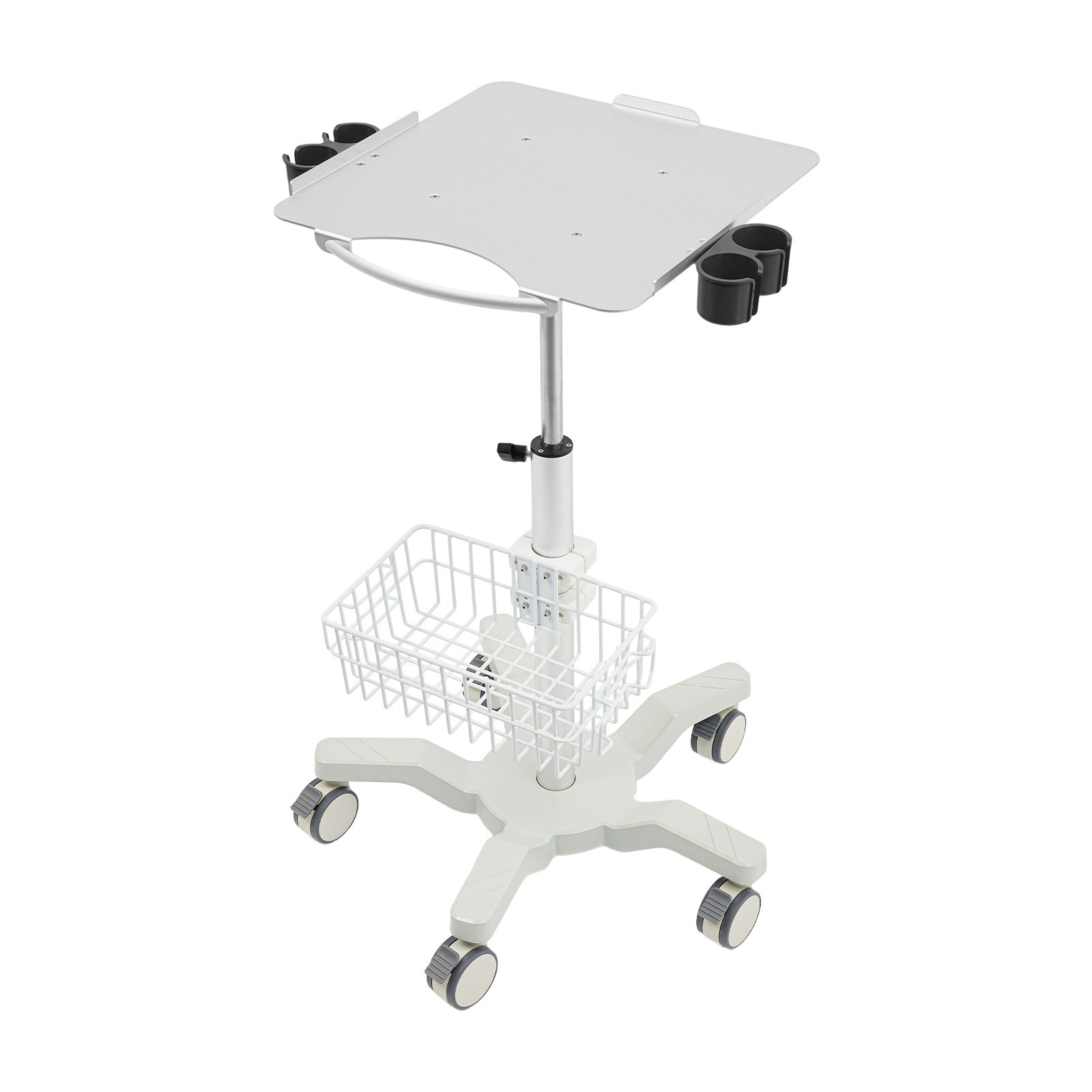 Metal Rolling Medical Cart 5-Wheel Mobile Medical Cart 62-97cm Height Adjustable