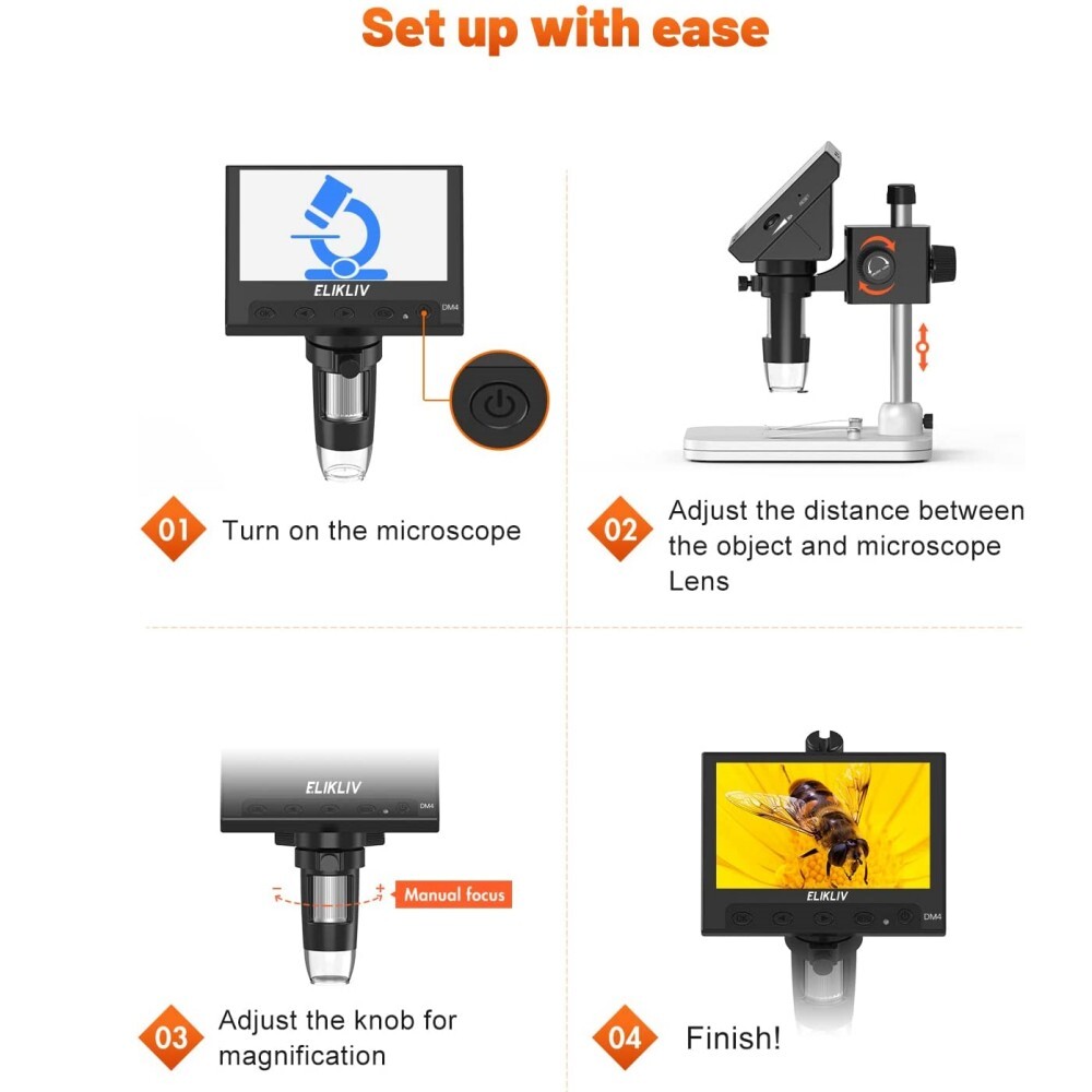 Elikliv Coin Microscope 1000X 4.3” LCD Digital Microscope with Screen USB HD