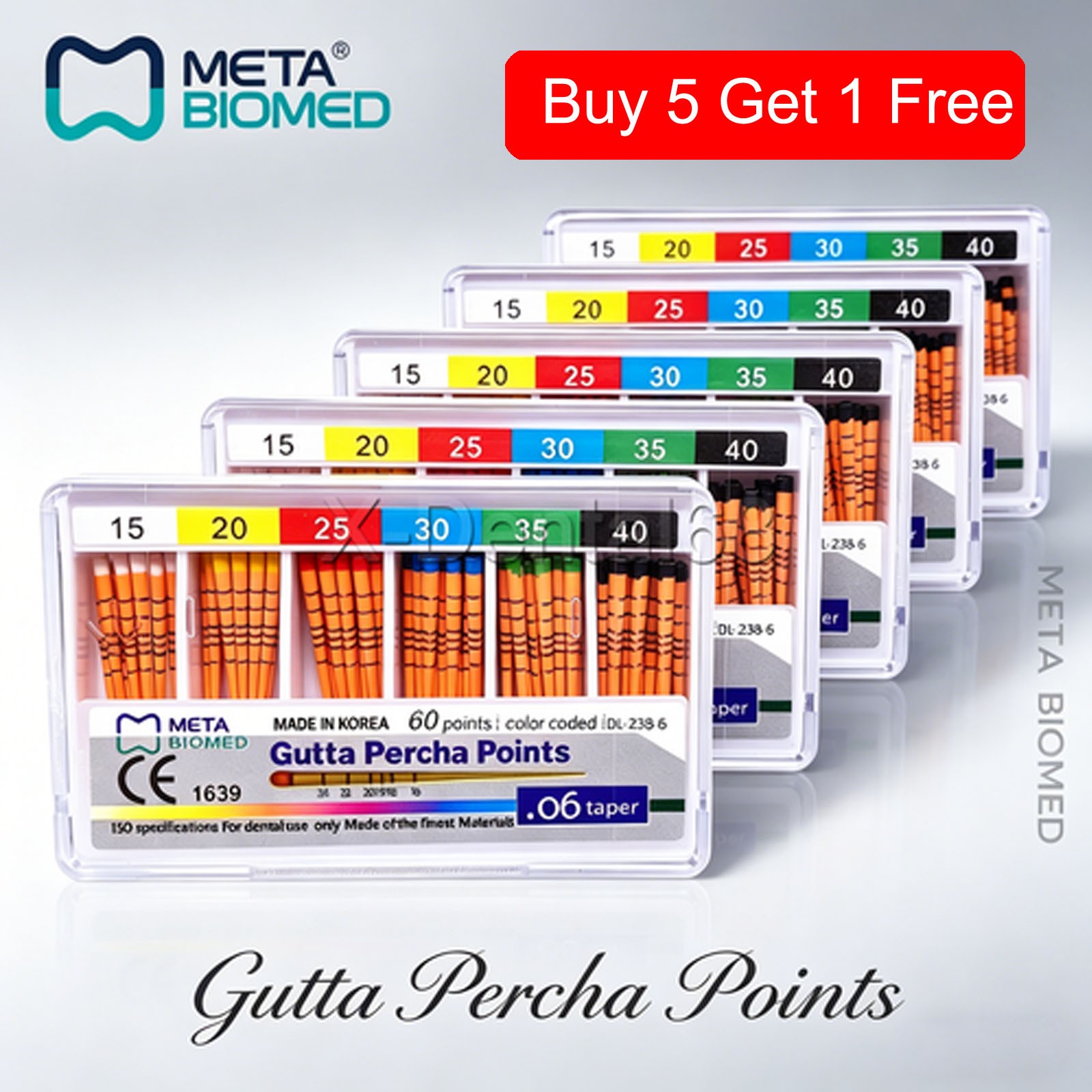 META GUTTA PERCHA POINTS .04 SPECIAL TAPER #15-40 COLOR CODED 60/BOX DENTAL