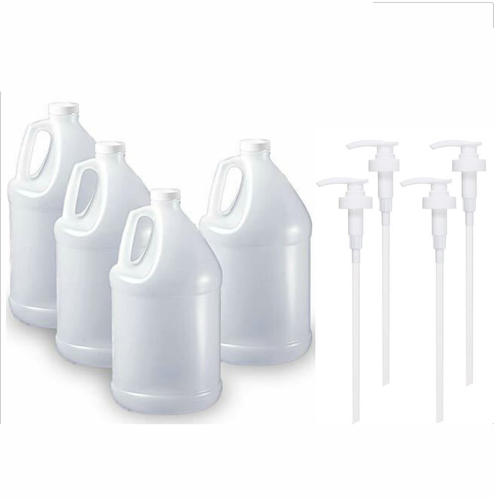 ( 4 Pack) 1 Gallon – 128 oz HDPE Empty Plastic Bottle + CAPS +4 Pumps