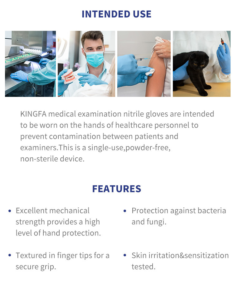 Kingfa powder free Nitrile Medical examination gloves (1000 gloves/cs)