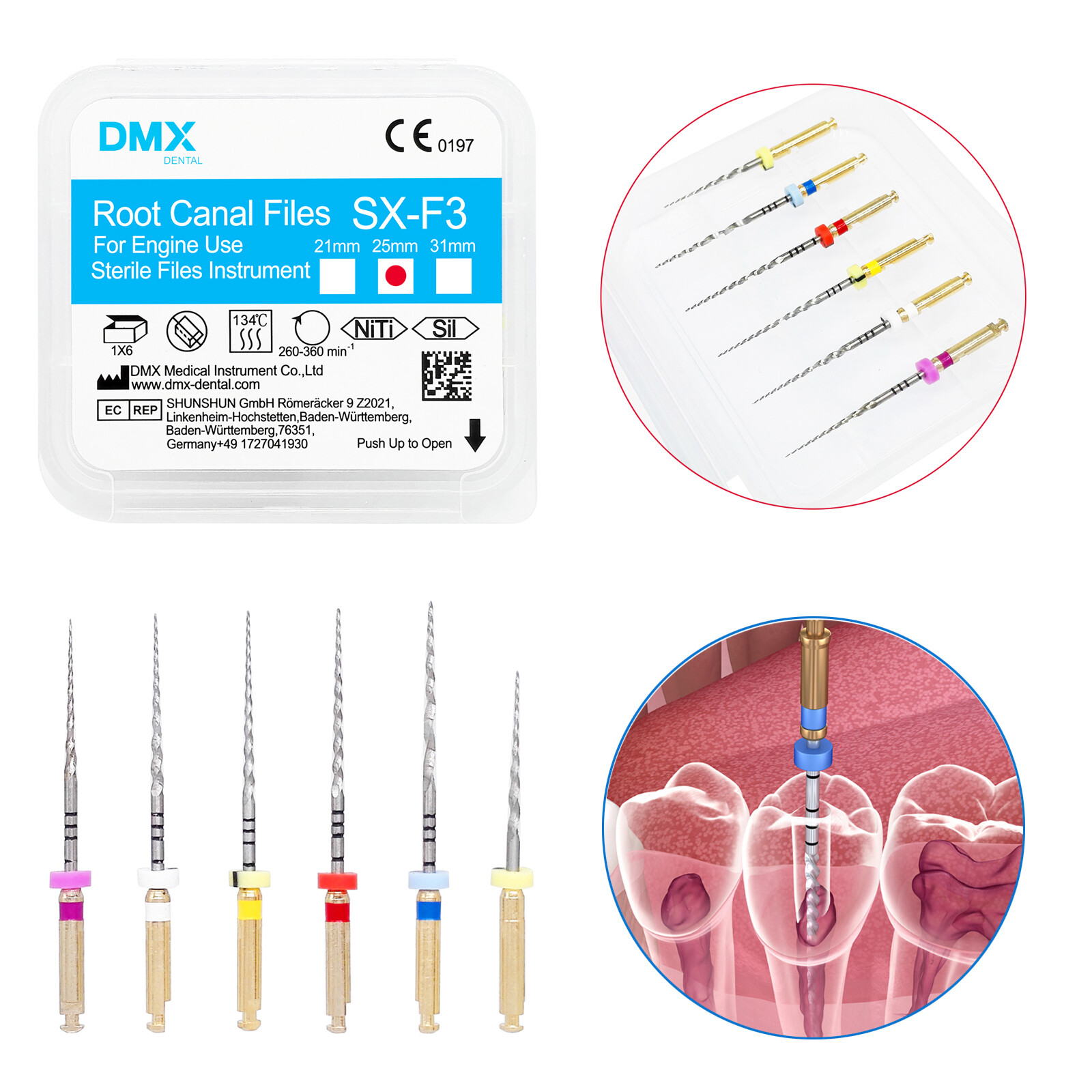 6x DMXDENT Dental Endo Rotary Files X-Pro Taper NITI Endodontic Root Canal File