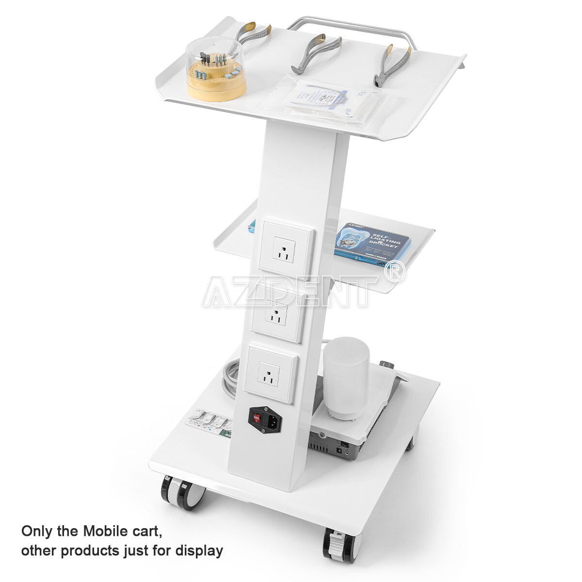 AZDENT Dental Mobile Cabinet Cart Acrylic with Drawers/3-Layer Trolley Cart