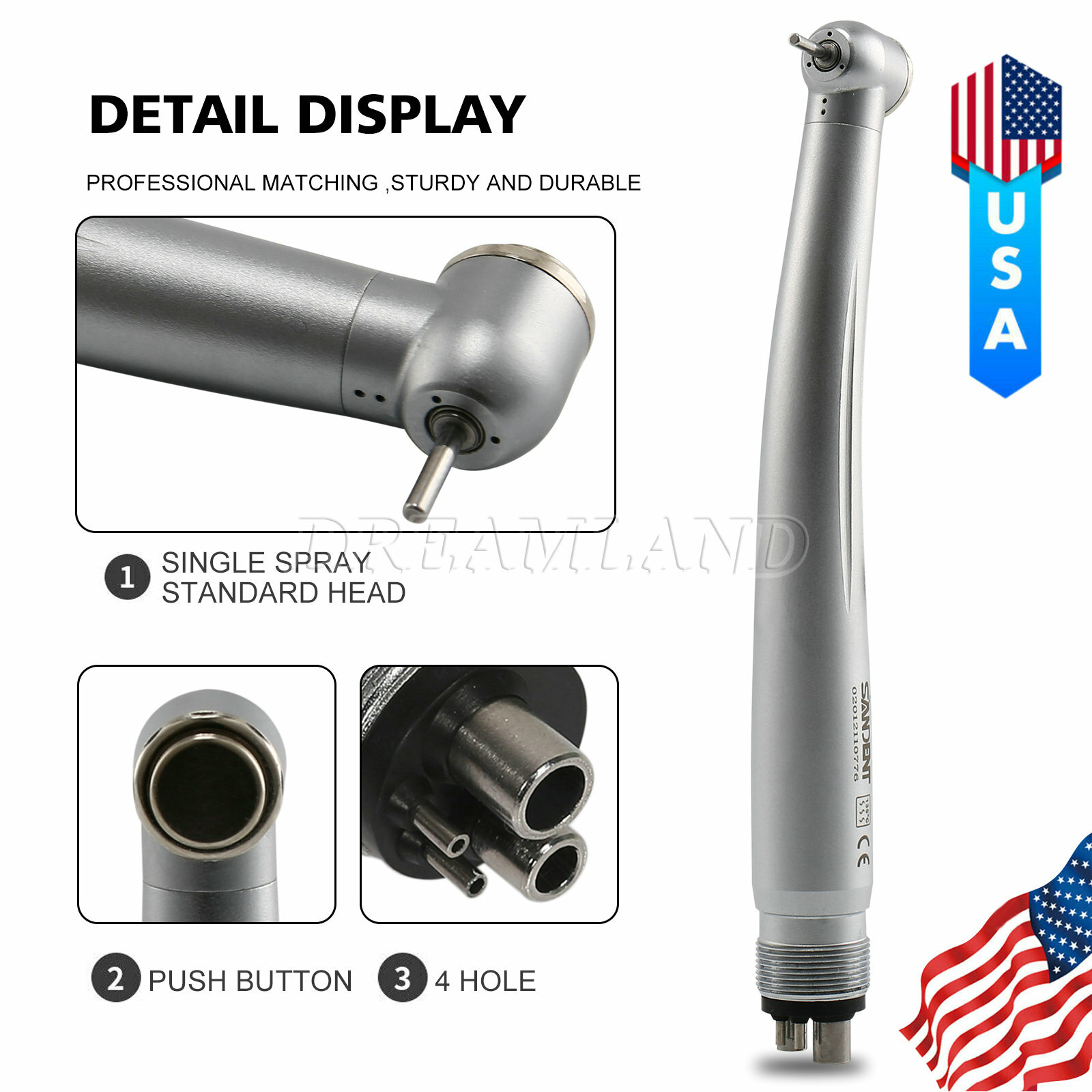 SANDENT Dental Fast High Speed Handpiece Air Turbine 4 Holes 135°C
