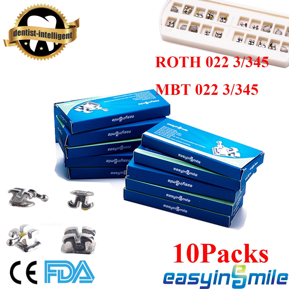 Dental Orthodontic Brackets Mini Metal 022/018 MBT Roth 3 345w/hook Braces 10Pks