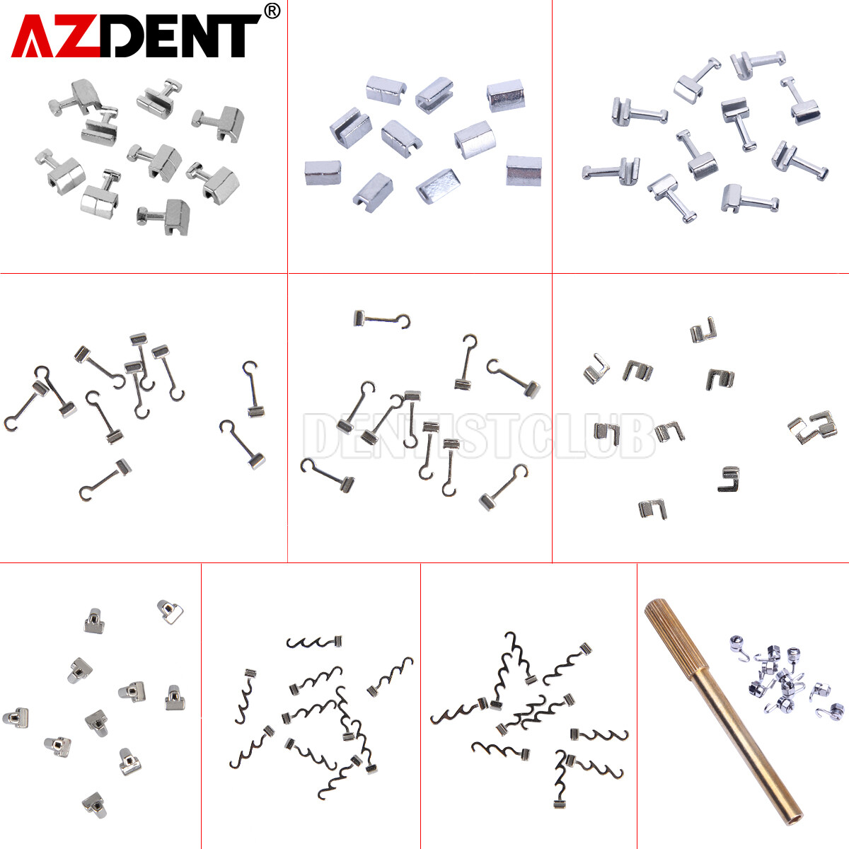 AZDENT Ortho Dental Crimpable Hooks 10pcs/pack Short/Long/Stop/Left/Right/Cross