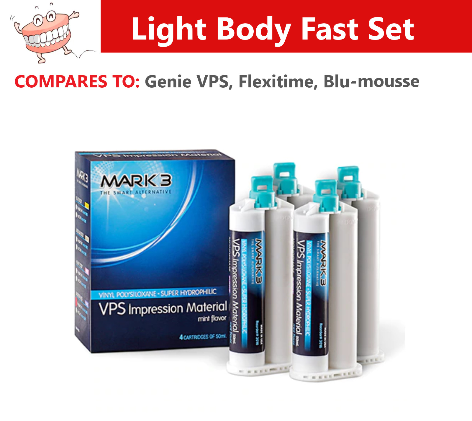 MARK3 LIGHT BODY FAST SET VPS PVS Dental Impression Material 50ML Cartridges USA