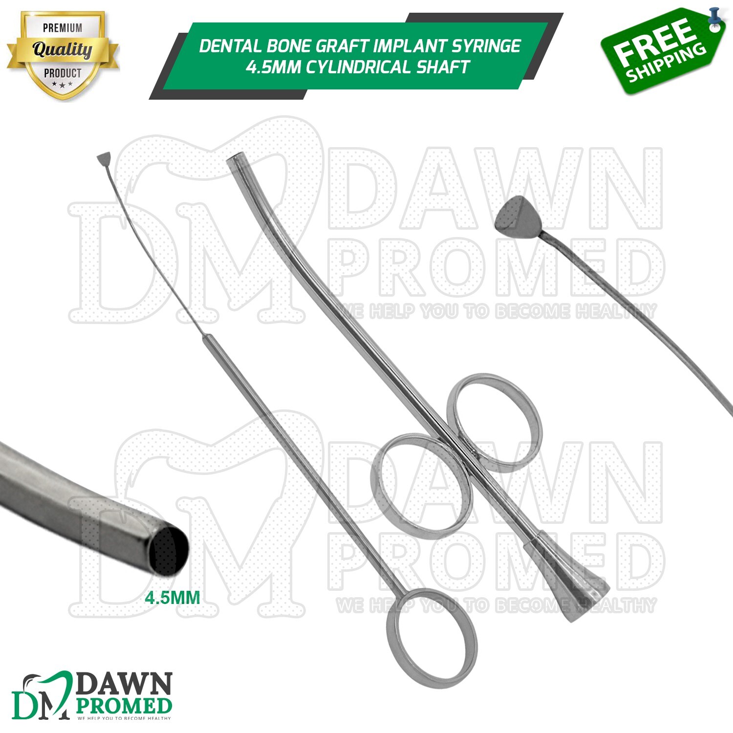 Dental Bone Graft Implant Syringe 4.5mm Cylindrical Shaft Sinus Lift German Gr