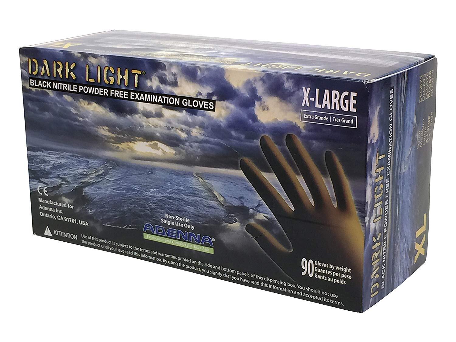 Adenna DLG678 Dark Light 9 mil Nitrile Powder Free Exam Gloves XL – Black 90 pcs