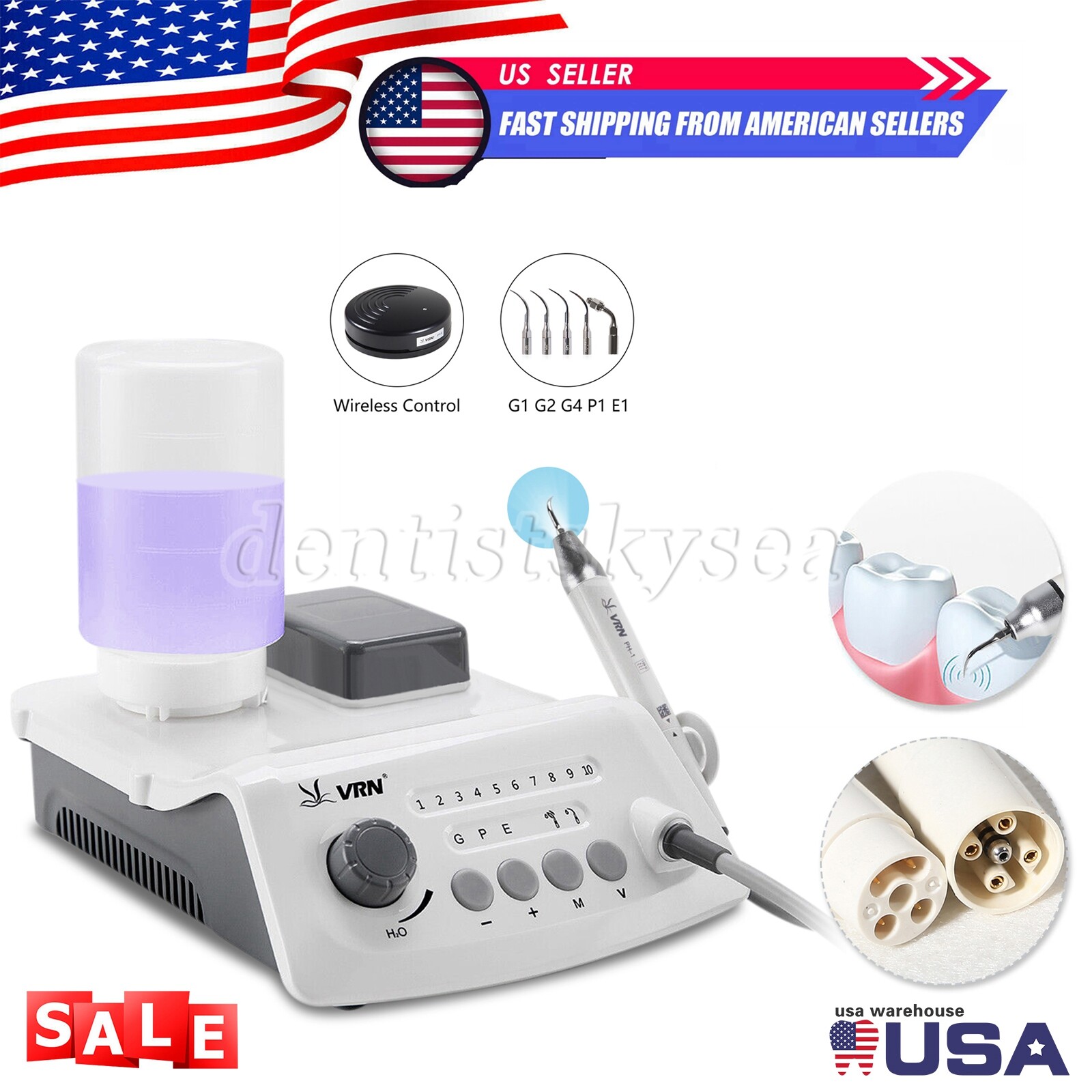 VRN Dental Ultrasonic Piezo Scaler LED Detachable Handpiece A8 Bottle + Tips