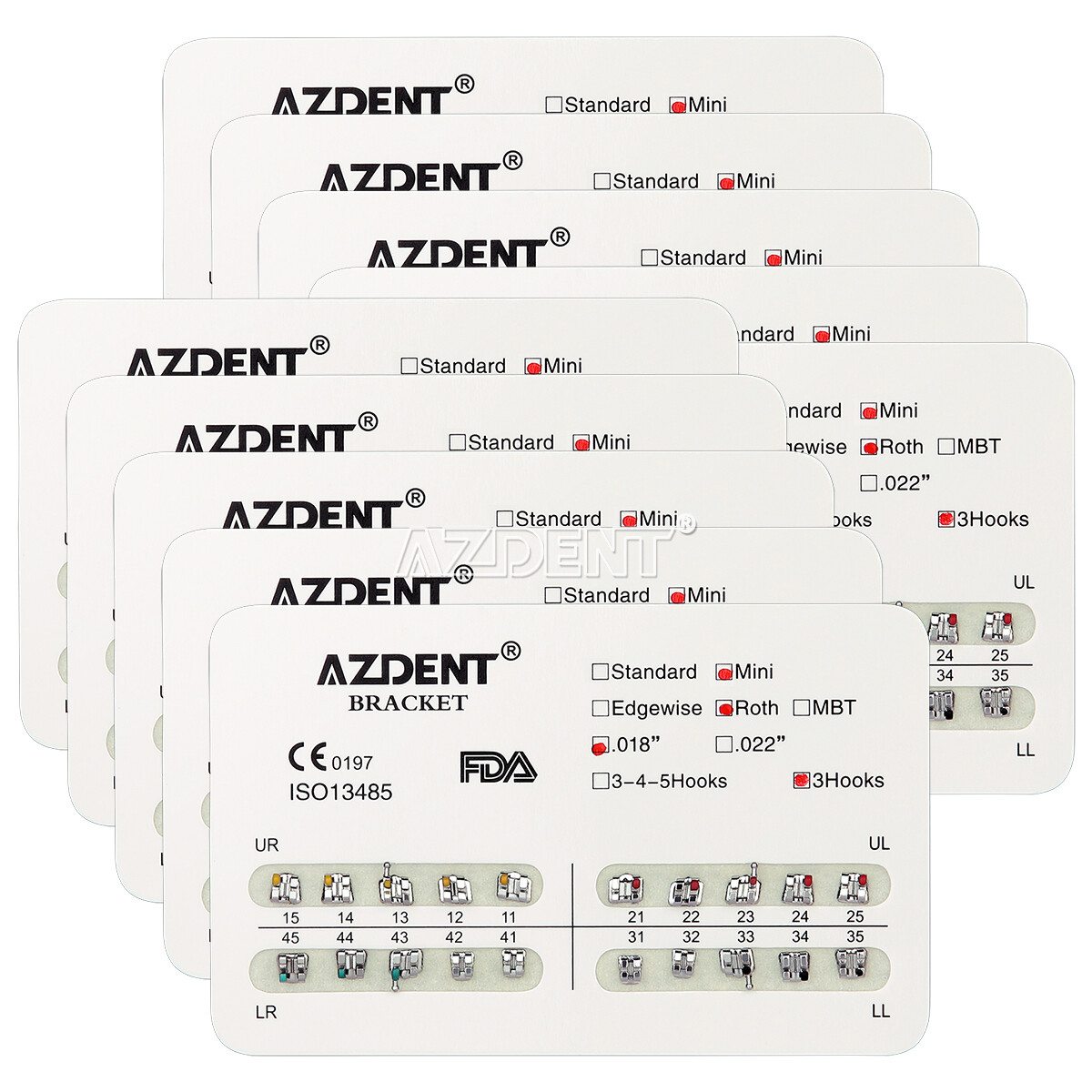 10 Kits AZDENT Dental Orthodontic Metal Bracket Braces Mini Roth .018 Hooks 345